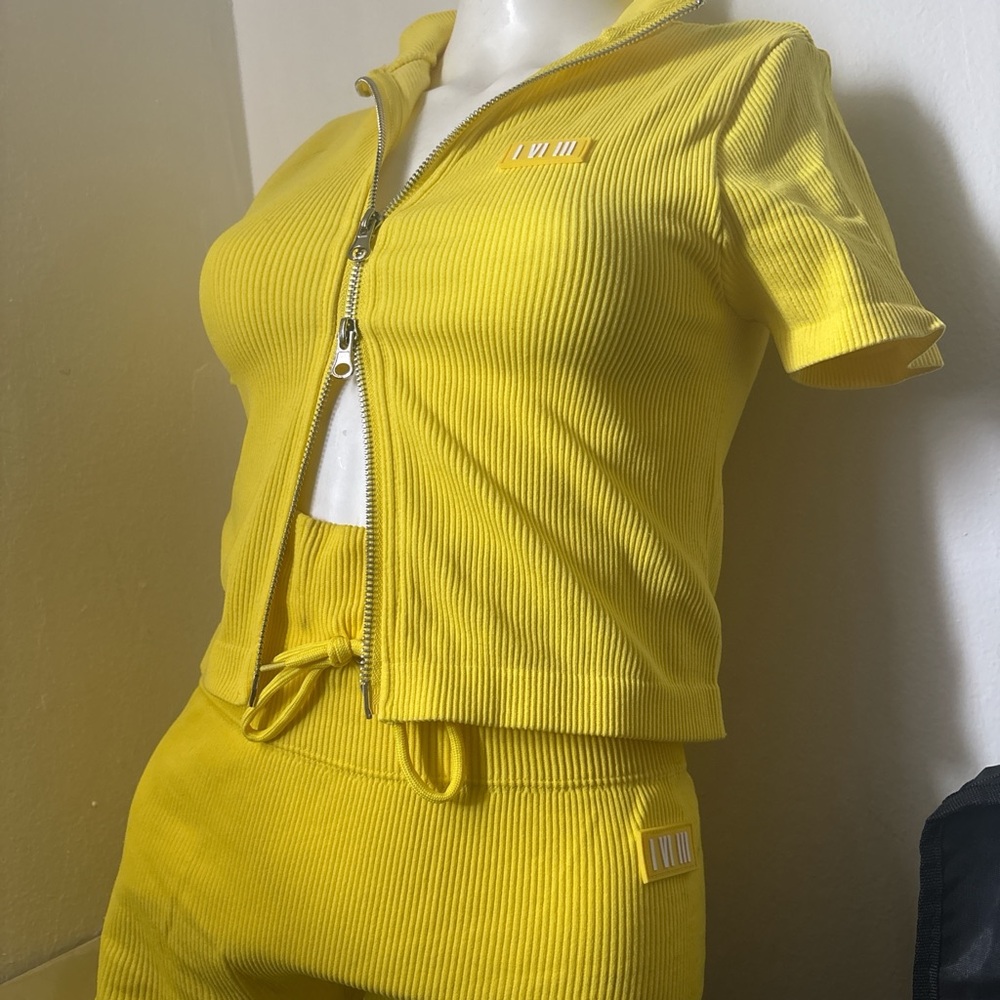 Yellow Two-Piece Set with Zip-Up Top